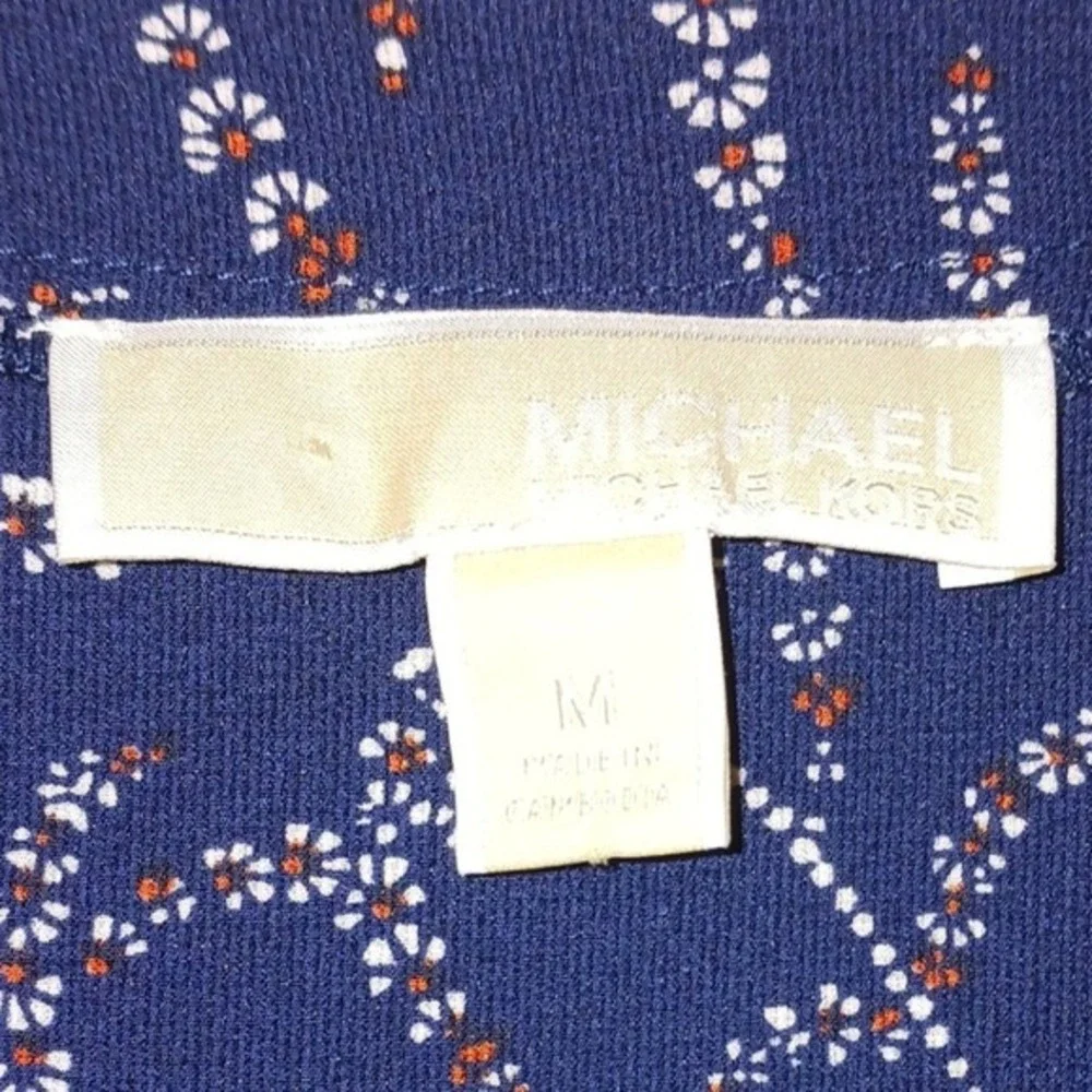 3 MICHAEL‎ KORS Tops Black Purple Paisley Animal Blouse Zip Long Sleeve Shirt M